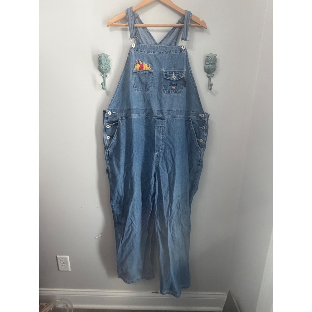 Vintage Disney Pooh Woman Embroidered Denim Overalls Size 22 Plus Size RARE